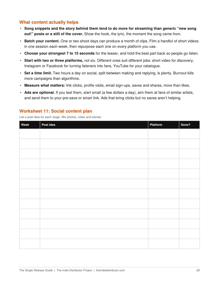 Single Release Guide worksheet
